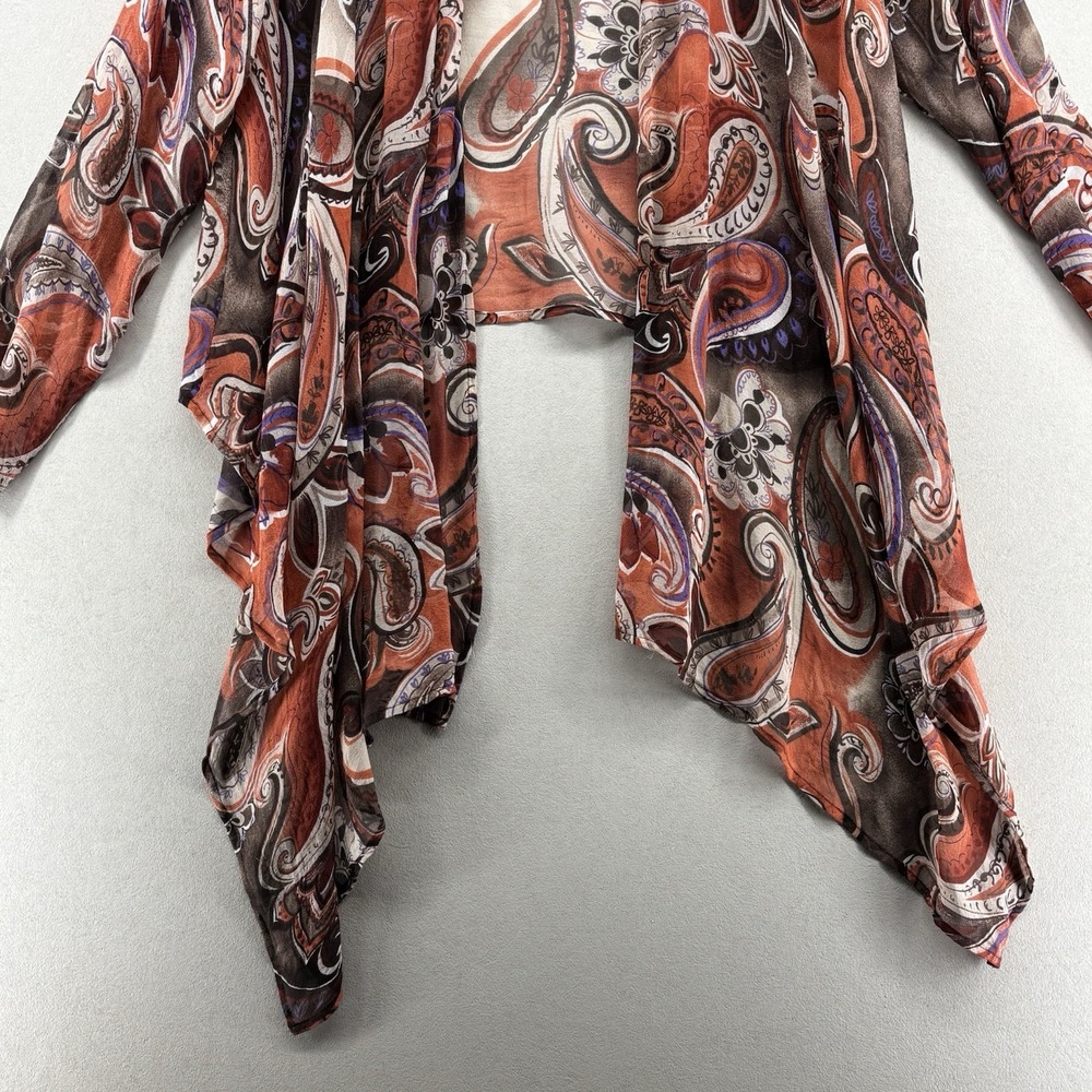 UNITS 100% Silk Sheer Waterfall Paisley Kimono Duster Cardigan Artsy Size L VTG - Picture 3 of 10